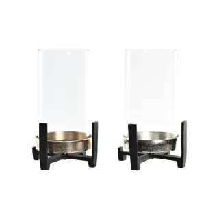 Bougeoir en Verre & Aluminium Couleurs Champagne / Argenté / Noir – DKD Home Decor (15 x 15 x 28 cm – Lot de 2) - Vue 3