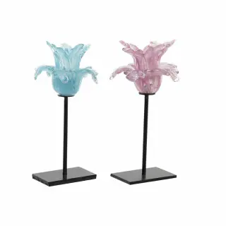 Bougeoir Métal & Verre Bleu Rose – DKD Home Decor (12 x 12 x 24 cm – Lot de 2 unités) - Vue 3