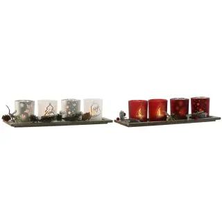 Bougeoirs de Noël Blanc Rouge – Home ESPRIT (40 x 9 x 13,5 cm – Lot de 5 pièces, 2 unités) - Vue 2